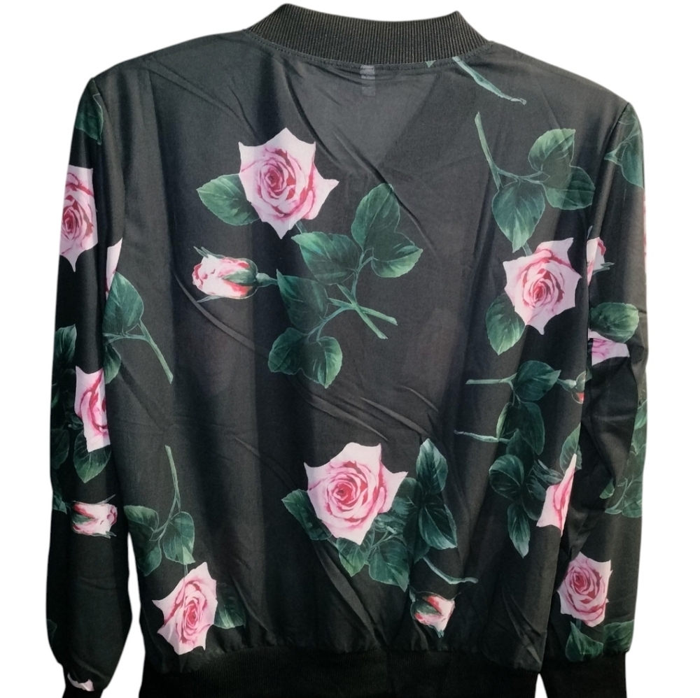Floral Black Bomber Jacket - Picture 3 of 3